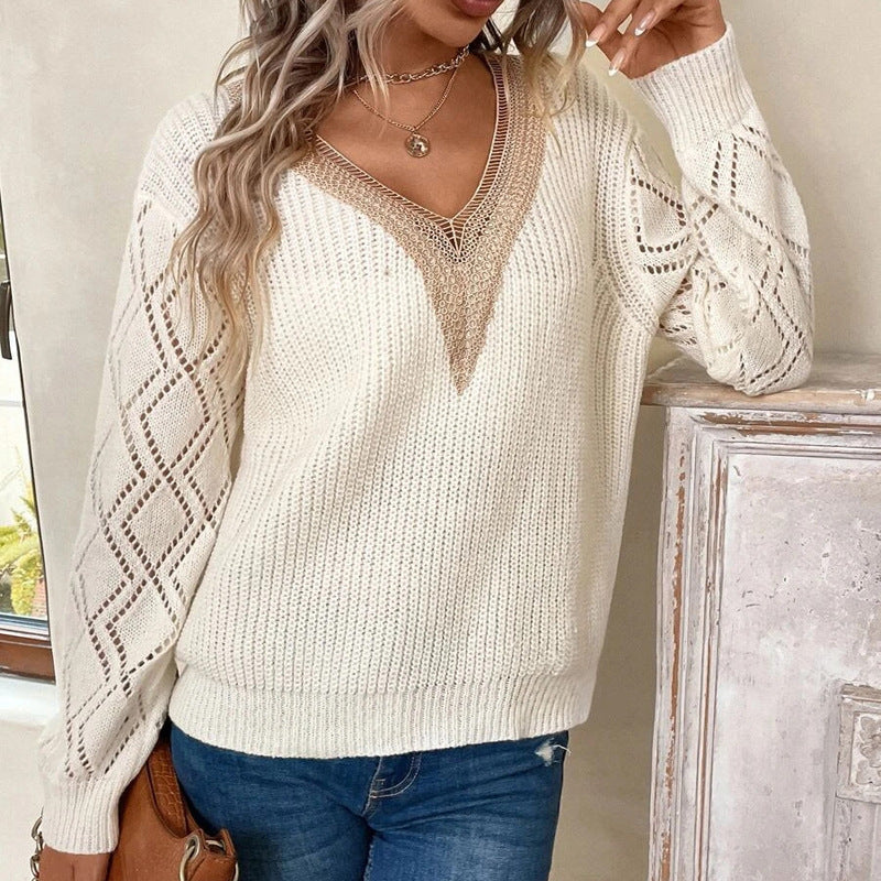 Spring Autumn V neck Sweater Loose Casual Pullover Women Knitwear Bella Mia